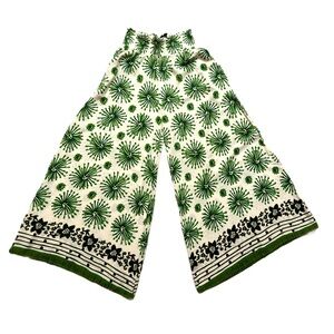 UMGEE ~ Women’s Wide Leg Pants with Elastic Waist Green and White Floral Print